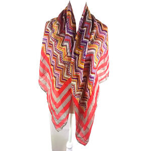 Bold Scarf Orange Gray Brown Square Scarf 44 X 44 Stripe Chevron